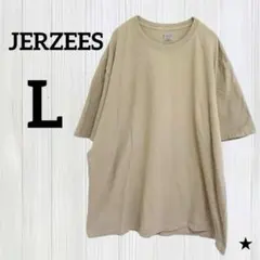 ★JERZEES【L】クルーネック 半袖 無地 ベージュ Tシャツ ビッグサイズのサムネイル
