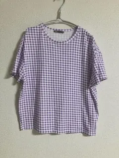 ZARA ギンガムチェックTシャツ 半袖 ラベンダー　Sサイズのサムネイル