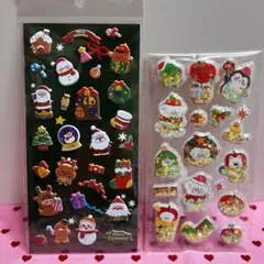 クリスマス★シャカシャカシール　ぷくぷくシール　２点セット　サンタクロース　イヌ