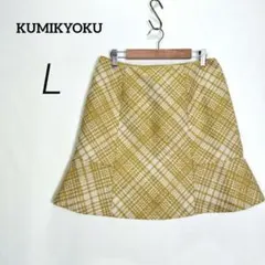 大人可愛い✨ マーメイド ミニスカート L 黄白チェック フレア【L】c5047