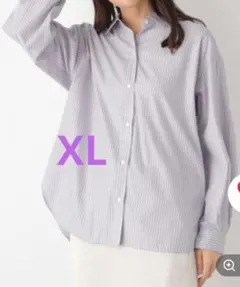 グローバルワーク　365日マイスタイルシャツ XL パープルストライプ