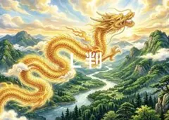 風水開運絵画＊上昇気龍　龍神～陽流黄金富士～金運　全体運　厄除け守護　発展出世 昇り龍 金色 山河 開運絵画 風水 運気 金運 仕事運 招福 山 川 - メルカリ
