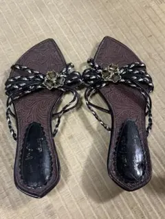 レディース サンダル ビジュー付き ブラウン フラットサンダル 夏