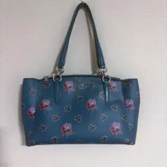COACH ワイルドフラワープリント　トートバッグ　花柄　ブルー　ハンドバッグ