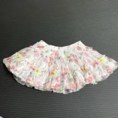 花柄3段ギャザーレース　フリルチュールスカート　カラフルなフラワー柄　18M