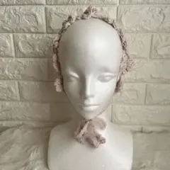 ヘアバンド　花モチーフ　ライトピンク　カチューシャ　かぎ編み　ハンドメイド