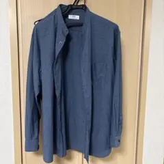 ユニクロ　UNIQLO コットンリネン スタンドカラーシャツ ブルー L