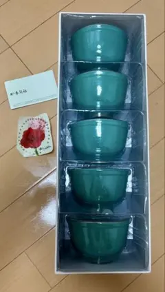 香蘭社 緑色 花柄 湯飲み 5個セット 未使用 、箱付