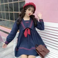 ひざ丈ワンピース　制服ワンピース  セーラー 長袖 ゆめかわいい