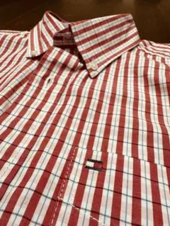 TOMMY HILFIGER 赤白ストライプ 長袖シャツ M