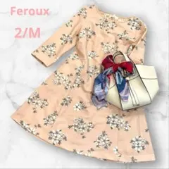 フェルゥ ワンピース 花柄 フレア 七分袖 ピンク 上品 パーティー オンワード