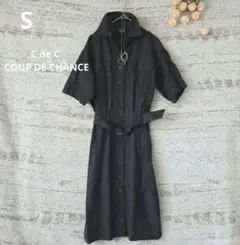 美品✱C DE C ベルト付き シャツワンピース【S】 ネイビーのサムネイル