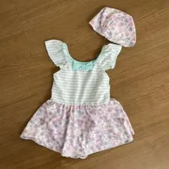水着と帽子セット 110cm 花柄