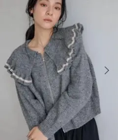 LOWRYSFARM ローリーズファーム フリルZIPカーディガン グレー