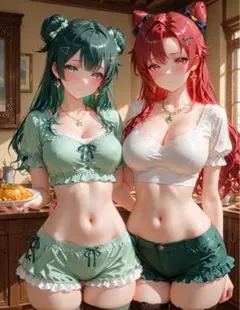 AI美少女イラスト 2人の少女 A4ポスター
