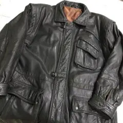 90s 本革 ミリタリー ラムレザージャケット ヴィンテージ ブラック L程