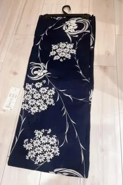 新品　タグ付　浴衣　単品　綿　紺　花　和装　レトロモダン　大人