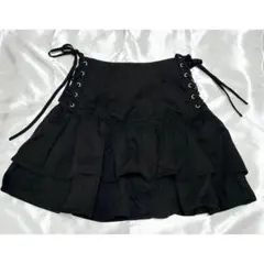 shein レースアップサイドフリルヘムスカート ブラック