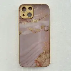 iPhone14用カバー　ゴールド マーブル