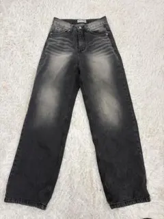 ozbridge ブラックデニム ワイドレッグパンツ グレー