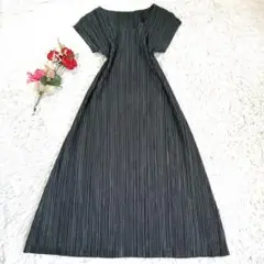 【美品】プリーツプリーズ マキシ丈 ワンピース フレンチスリーブ 緑 5