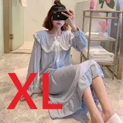 【86③】青・ナイトウェアルームウェア・ネグリジェ ・XL