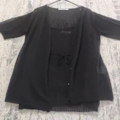 a1113【美品】レッセパッセ　キャミソール&カーディガン　黒　シアーのサムネイル