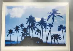 ハワイの風景画　海岸ロードの海とヤシの木の風景