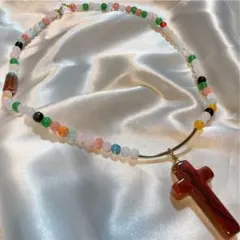 234 ビーズネックレス　フェアリーグランジ　十字架　クロス 派手　サブカル
