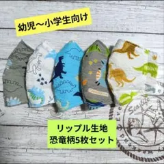 ☆限定セール☆男の子用〜ハンドメイドマスク〜リップル生地恐竜柄5枚セット☆