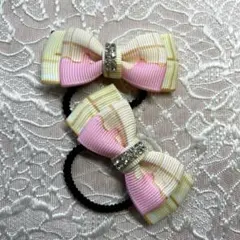 リボンヘアゴム2個セット チョコレート模様