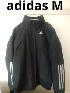 adidas フード付き ブラックダウンジャケット