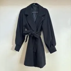 GRL ブラック リボンベルト付き　ボリュームスリーブコート　ショート丈