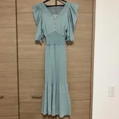 ROYAL PARTY ミントグリーン フリル袖 ニットワンピース