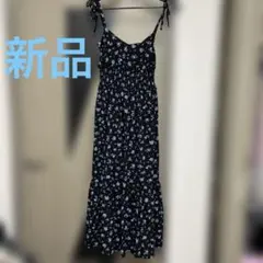 肩リボン花柄フリルキャミワンピース