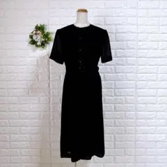 a1597美品Noir Robe黒フォーマル ワンピース礼服シアー袖ベルト付 F