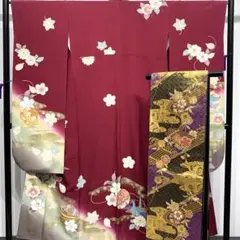 T37⭐️正絹　豪華振袖　帯　セット　袷　広襟　パールトーン加工　逸品のサムネイル
