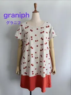 美品【graniph グラニフ】チェリー柄半袖ミニワンピースFのサムネイル