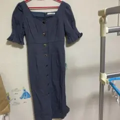 ダークブルー 半袖 ひざ丈ワンピースのサムネイル