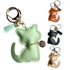 510 猫 バッグチャーム キーホルダー 立体 ぷっくり 可愛い 雑貨 黄緑