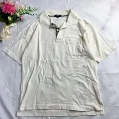 【希少/日本製】バーバリーロンドン ポロシャツ ノバチェック 刺繍 M 白