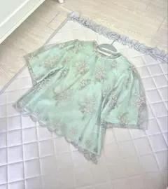 ミントグリーン 刺繍入り シフォンブラウス mysty woman