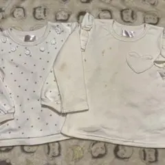 クリーム色ドット柄トレーナー2枚セット