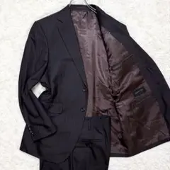 【美品 カシミヤ混】gotairikuセットアップ ダークブラウン ストライプ