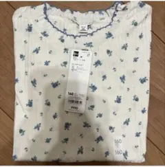 新品タグ付き　GU GIRLS リブメローT(半袖) ライトブルー　160cm