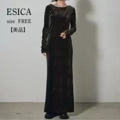 美品 ESICA エシカ ベロアバックプリントワンピース ブラウン Fのサムネイル