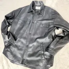 キクチタケオ　長袖シャツ　フェイクレザー　ブラック