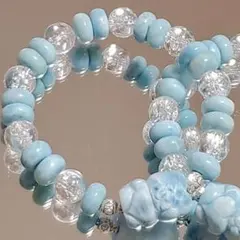 ラリマー くまちゃん ヒマラヤ産アイリス水晶 デザイン ブレスレット
