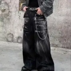 バギーデニムパンツ　黒色