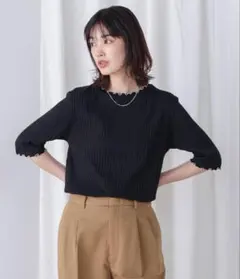 Bou Jeloud新品未使用★メロウリブ5分袖カットソー ブラック